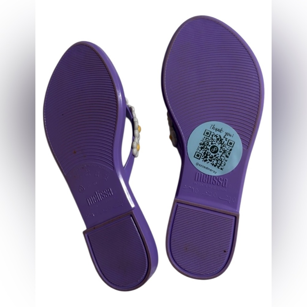 Melissa Lavender Sandals with White Floral Design Size 7 - Picture 5 of 8